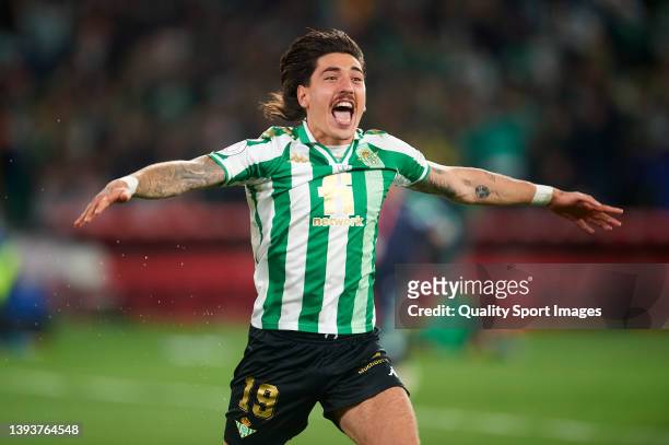 Hector Bellerin of Real Betis celebrates victory after the Copa del Rey final match between Real Betis and Valencia CF at Estadio Benito Villamarin...