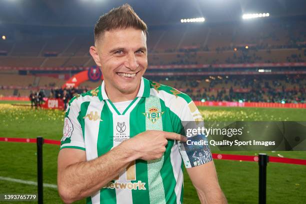 Joaquin Sanchez of Real Betis celebrates victory after the Copa del Rey final match between Real Betis and Valencia CF at Estadio Benito Villamarin...