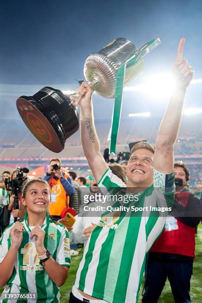 Joaquin Sanchez of Real Betis celebrates victory with the Copa del Rey trophy after the Copa del Rey final match between Real Betis and Valencia CF...