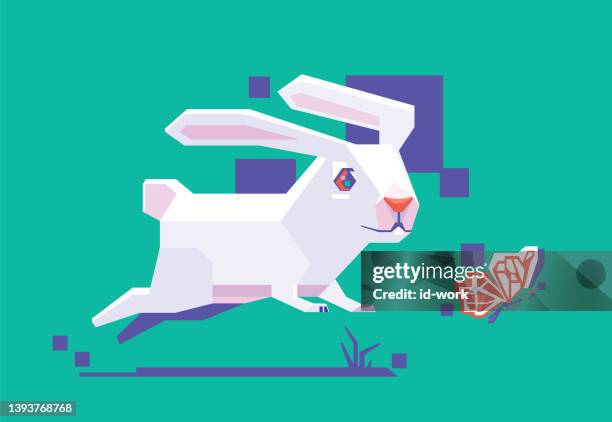 rabbit chasing butterfly - chasing butterflies stock illustrations