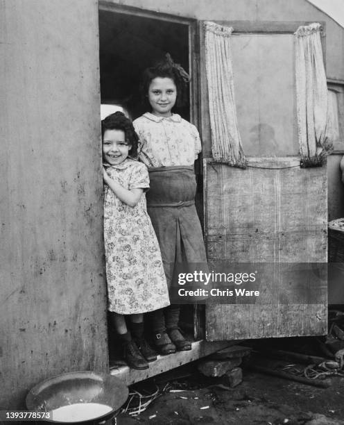 Two young travellers Amelia Smith and her sister, Emily Smith, who have had their caravan served with an eviction notice by the British Council, at a...