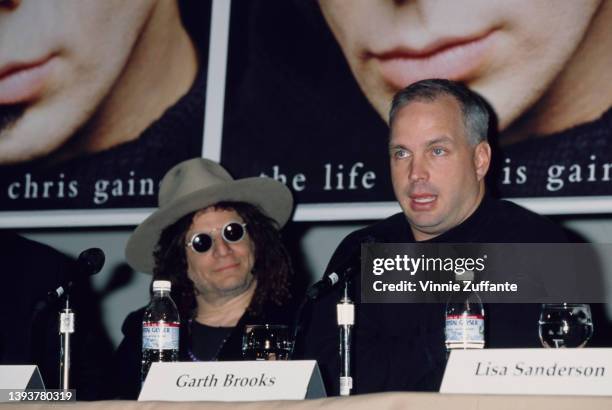 American singer and songwriter Garth Brooks, and American record producer and musician Don Was attend the press conference announcing the release of...