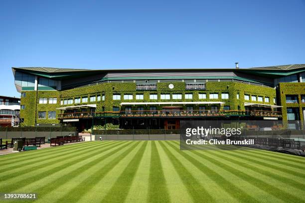 General view outside Centre Court at All England Lawn Tennis and Croquet Club on April 26, 2022 in London, England.