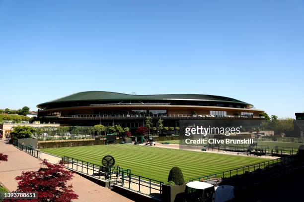 General view outside Court No.1 at The All England Lawn Tennis and Croquet Club on April 26, 2022 in London, England.