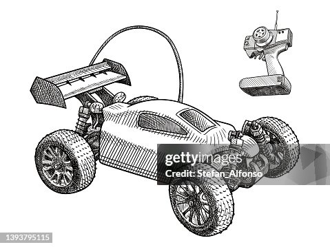 Vector Drawing Of A Radio Controlled Car And Radio Remote Control High ...