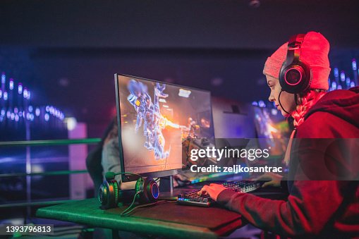 Friends playing computer game Friends playing computer game