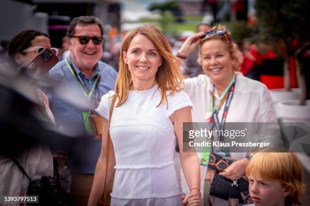 Spice Girls singer Geri Halliwell of United Kingdom with son during the F1 Grand Prix of Austria - Practice and Qualifying at Red Bull Ring on July...