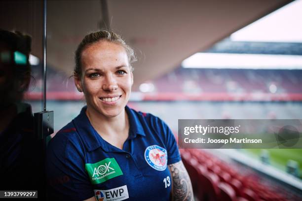 Isabel Kerschowski of 1. FFC Turbine Potsdam poses for a photo during the Women's DFB Cup Final - Finalists Talk at RheinEnergieStadion on April 26,...