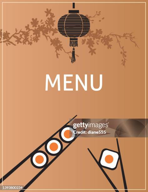 flat color sushi menü mit kirschblüten - eastern stock-grafiken, -clipart, -cartoons und -symbole