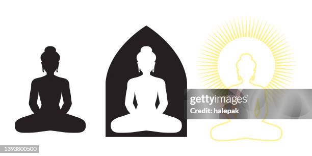 buddha silhouettes - buddhas birthday stock illustrations