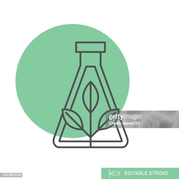 leaf bottle - environment thin line icon - beaker logo stock illustrations