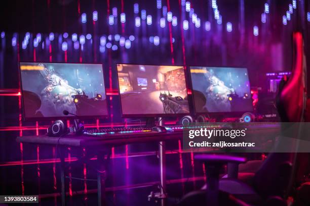 interior of a gamer room - gaming championship stock pictures, royalty-free photos & images