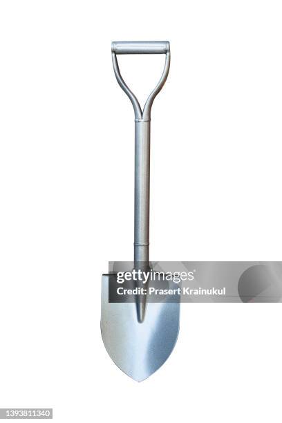 silver shovel isolated with clipping path on white background - pickaxe stock pictures, royalty-free photos & images