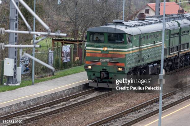 Photographs of Russia's war in Ukraine are displayed as part of an exhibition at the railway station where train from Moscow to Kaliningrad passes by...