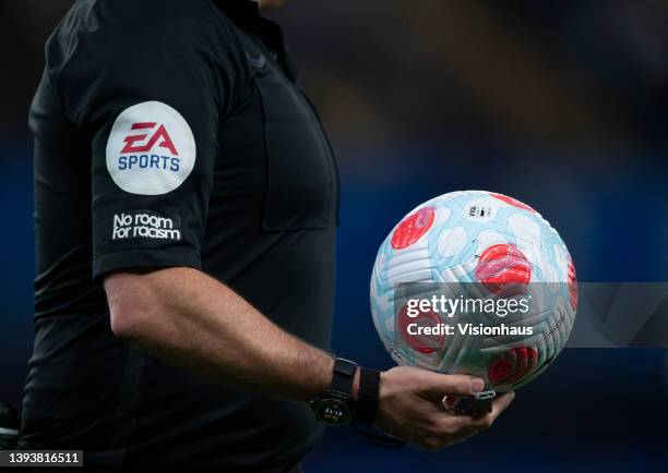 Referee Jonathan Moss holding an official Nike Premier League ball during the Premier League match between Chelsea and Arsenal at Stamford Bridge on...