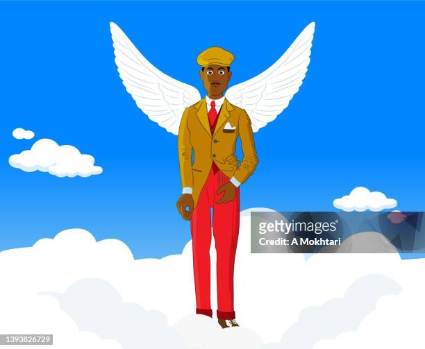 classy man with angel wings - man angel wings stock illustrations