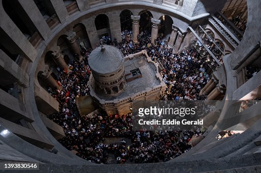Holy Fire ceremony celebration in the Church of Holy Sepulchre