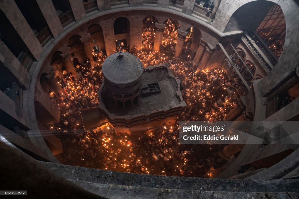 Holy Fire ceremony celebration in the Church of Holy Sepulchre