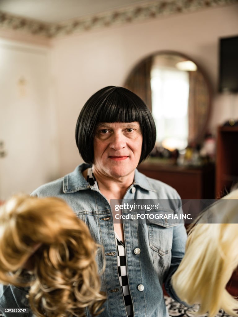 Portrait of Transgender person with wigs