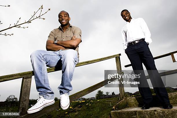 Benni McCarthy Aaron Mokoena of Blackburn Rovers poses during a portrait session on April 23 Netherlands