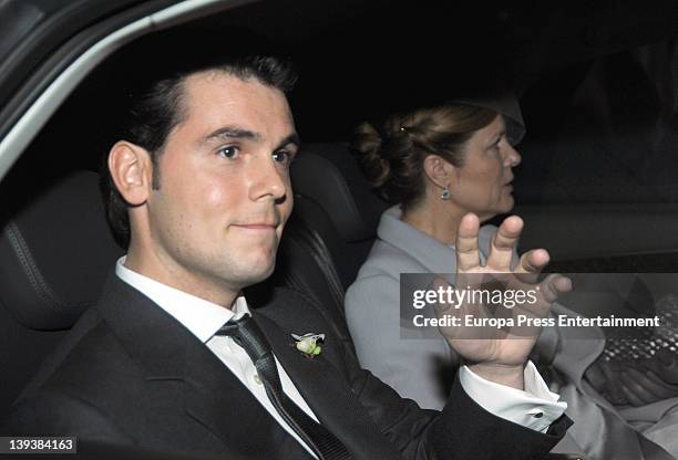 Sergio Alvarez arrives by car at his wedding with Marta Ortega at Pazo de Anceis on February 18, 2012 in A Coruna, Spain.