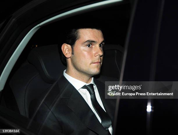 Sergio Alvarez arrives by car at his wedding with Marta Ortega at Pazo de Anceis on February 18, 2012 in A Coruna, Spain.