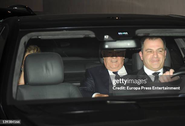 Marta Ortega and her father Amancio Ortega arrive by car at Marta Ortega and Sergio Alvarez Wedding at Pazo de Anceis on February 18, 2012 in A...