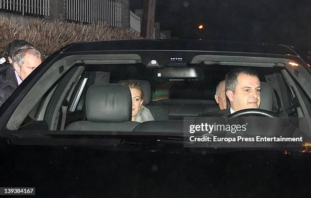 Marta Ortega and her father Amancio Ortega arrive by car at Marta Ortega and Sergio Alvarez Wedding at Pazo de Anceis on February 18, 2012 in A...