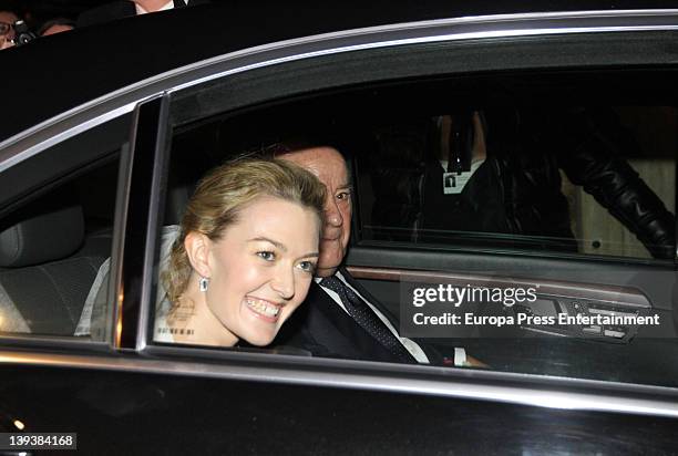 Marta Ortega and her father Amancio Ortega arrive by car at Marta Ortega and Sergio Alvarez Wedding at Pazo de Anceis on February 18, 2012 in A...