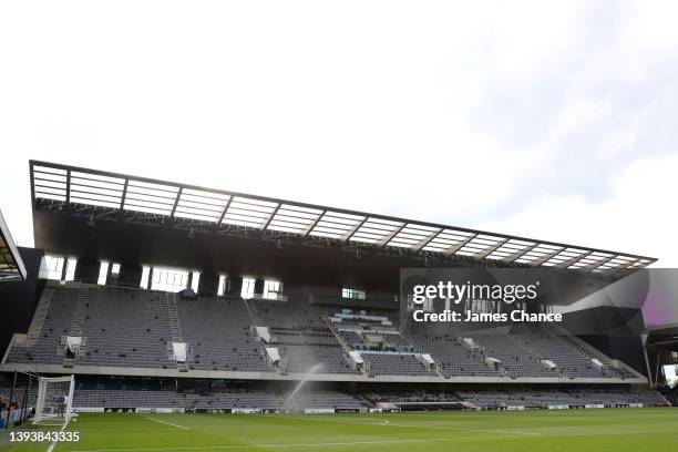 General view inside the stadium as the new, still under construction, Riverside Stand is seen prior to the Sky Bet Championship match between Fulham...