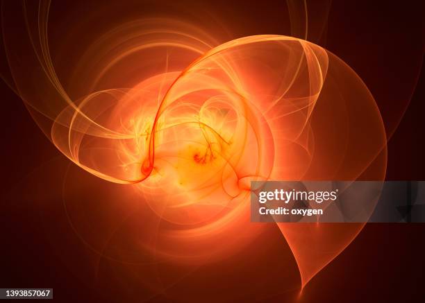 abstract orange sun flowing fire swirl wave transparent fractal on black background. energy streams on black background - fire black background stock pictures, royalty-free photos & images