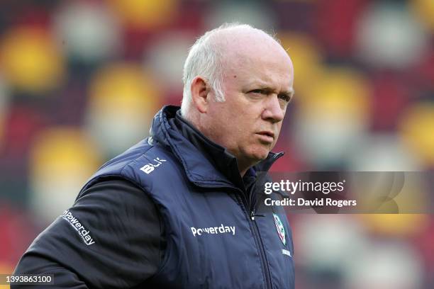 Declan Kidney, London Irish Director of Rugby, looks on prior to the Premiership Rugby Cup match between London Irish and Leicester Tigers at...