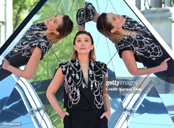 Elizabeth Olsen attends the "Doctor Strange In The Multiverse Of Madness" Photocall at Trafalgar Sq on April 26, 2022 in London, England.