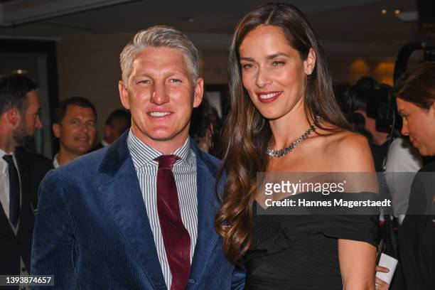 Bastian Schweinsteiger and his wife Ana Ivanović arrive for the Best Brands Awards at Hotel Bayerischer Hof on April 26, 2022 in Munich, Germany.