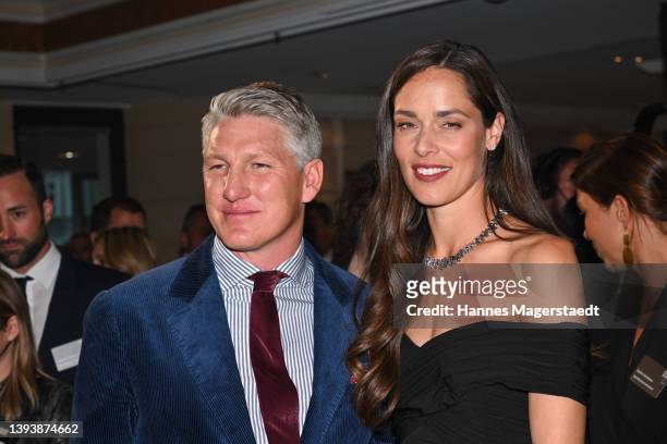 Bastian Schweinsteiger and his wife Ana Ivanović arrive for the Best Brands Awards at Hotel Bayerischer Hof on April 26, 2022 in Munich, Germany.