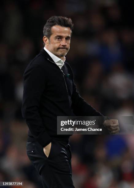 Marco Silva, Manager of Fulham looks dejected while leaving the pitch at half time during the Sky Bet Championship match between Fulham and...