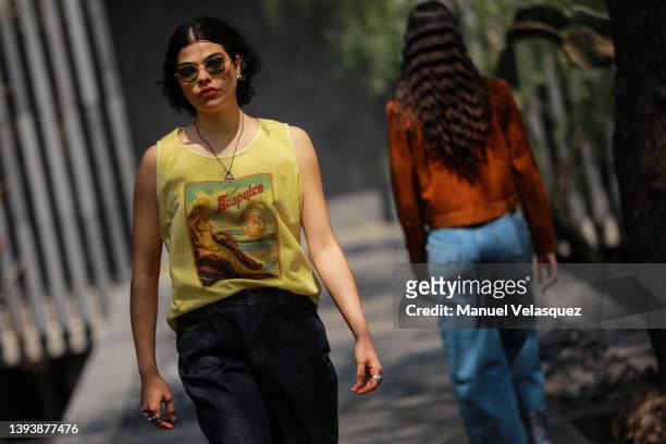 Model walks the runway during the Prima Volta show as part of the Mercedes-Benz Fashion Week Mexico 2022 - Day 2 at Museo Anahualcalli on April 26,...