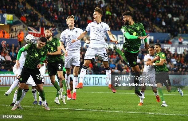Kieffer Moore of AFC Bournemouth scores their sides first goal during the Sky Bet Championship match between Swansea City and AFC Bournemouth at...
