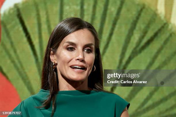 Queen Letizia of Spain attends the 'Gran Angular' and 'El Barco De Vapor' youth literature awards at the Green Patio space on April 26, 2022 in...
