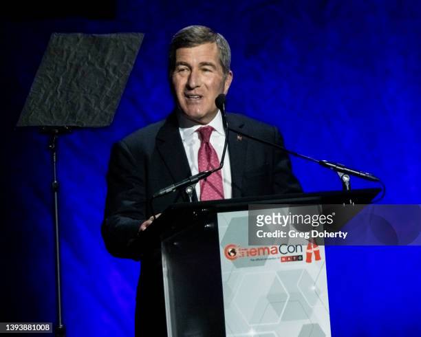 Charles Rivkin, Chairman and Chief Executive Officer of the Motion Picture Association speaks during the CinemaCon “The State of the Industry” and...