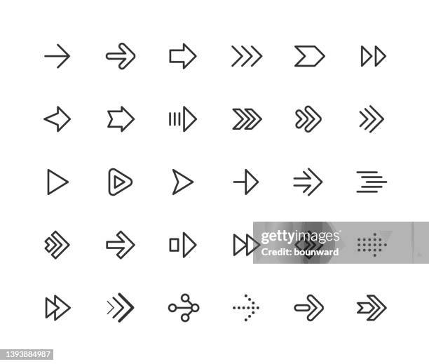 ilustraciones, imágenes clip art, dibujos animados e iconos de stock de iconos de línea de flecha trazo editable - arrow logos