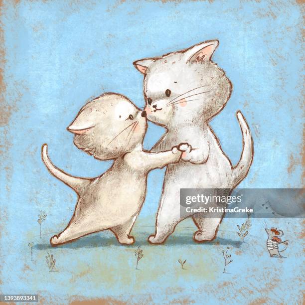 stockillustraties, clipart, cartoons en iconen met cute cats dancing tango on the dating - kawaii