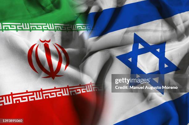 flags of iran and israel - israeli foto e immagini stock