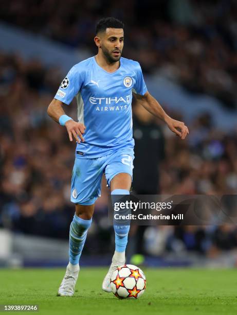 Riyad Mahrez of Manchester City during the UEFA Champions League Semi Final Leg One match between Manchester City and Real Madrid at City of...