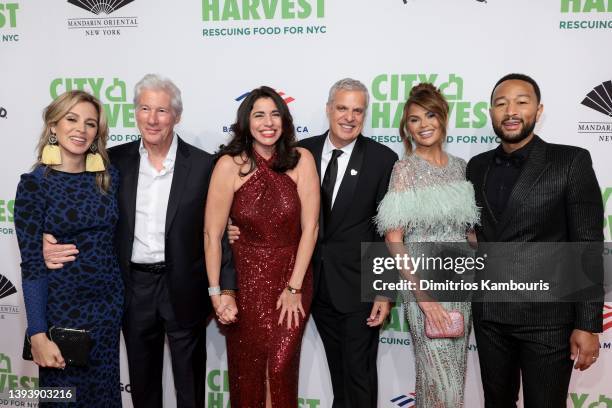 Alejandra Silva, Richard Gere, Sandra Ripert, Eric Ripert, Chrissy Teigen and John Legend attend the City Harvest Presents The 2022 Gala: Red Supper...