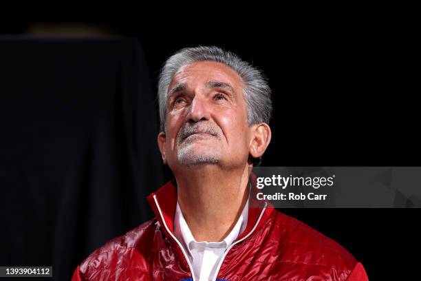 Washington Capitals owner Ted Leonsis looks on during a ceremony honoring Alex Ovechkin for becoming third all time in goals scored in the NHL before...