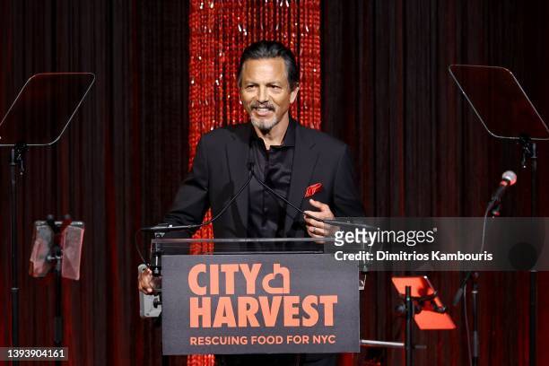 Benjamin Bratt speaks during the City Harvest Presents The 2022 Gala: Red Supper Club at Cipriani 42nd Street on April 26, 2022 in New York City.