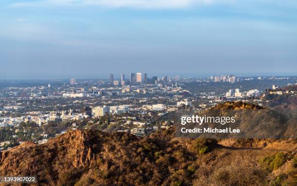 view of hollywood from griffith park in los angeles, california - hollywood hills stock pictures, royalty-free photos & images