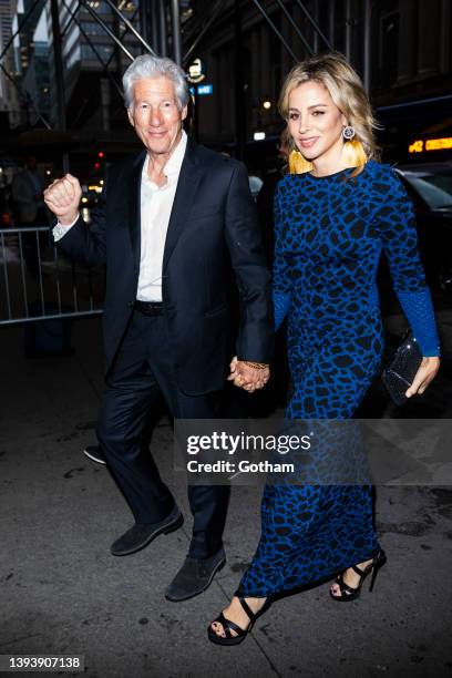 Richard Gere and Alejandra Silva are seen in Midtown on April 26, 2022 in New York City.