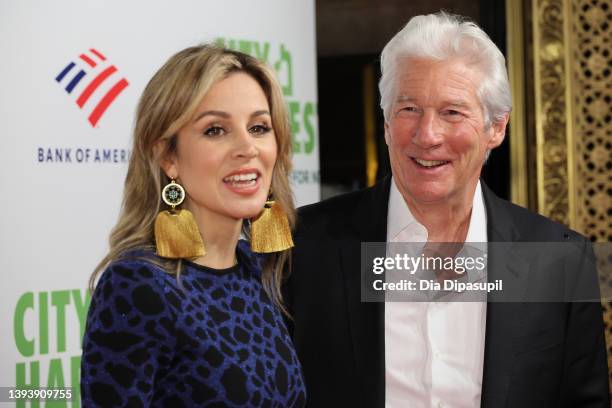 Alejandra Silva and Richard Gere attend the 2022 City Harvest "Red Supper Club" Fundraising Gala at Cipriani 42nd Street on April 26, 2022 in New...